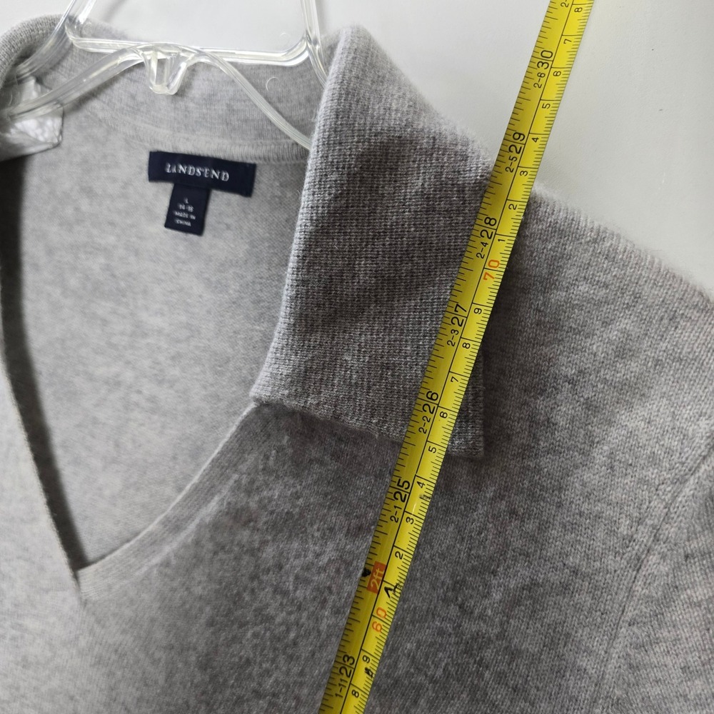 Lands' End 100% Cashmere Polo Sweater Gray Johnny Collar Women's L 14-16 - Picture 7 of 7